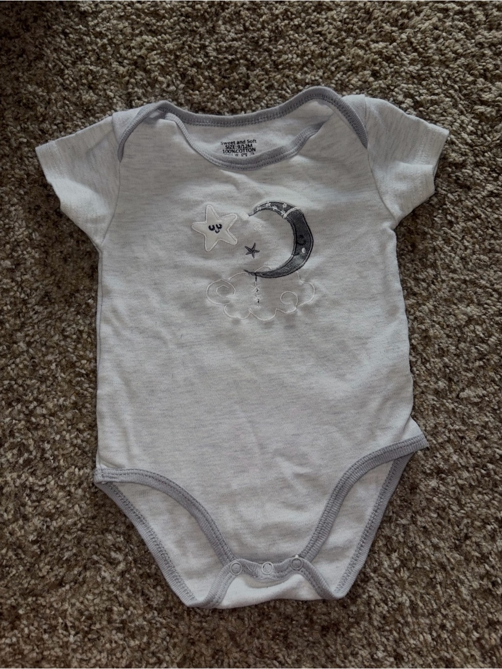 Cream Baby One-Piece Bodysuit with Moon & Star Embroidery
